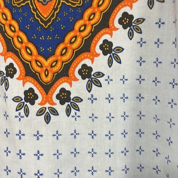 Bajan Women's XL top/blouse colorful orange & Blue designs, V neck, cotton - Picture 8 of 10